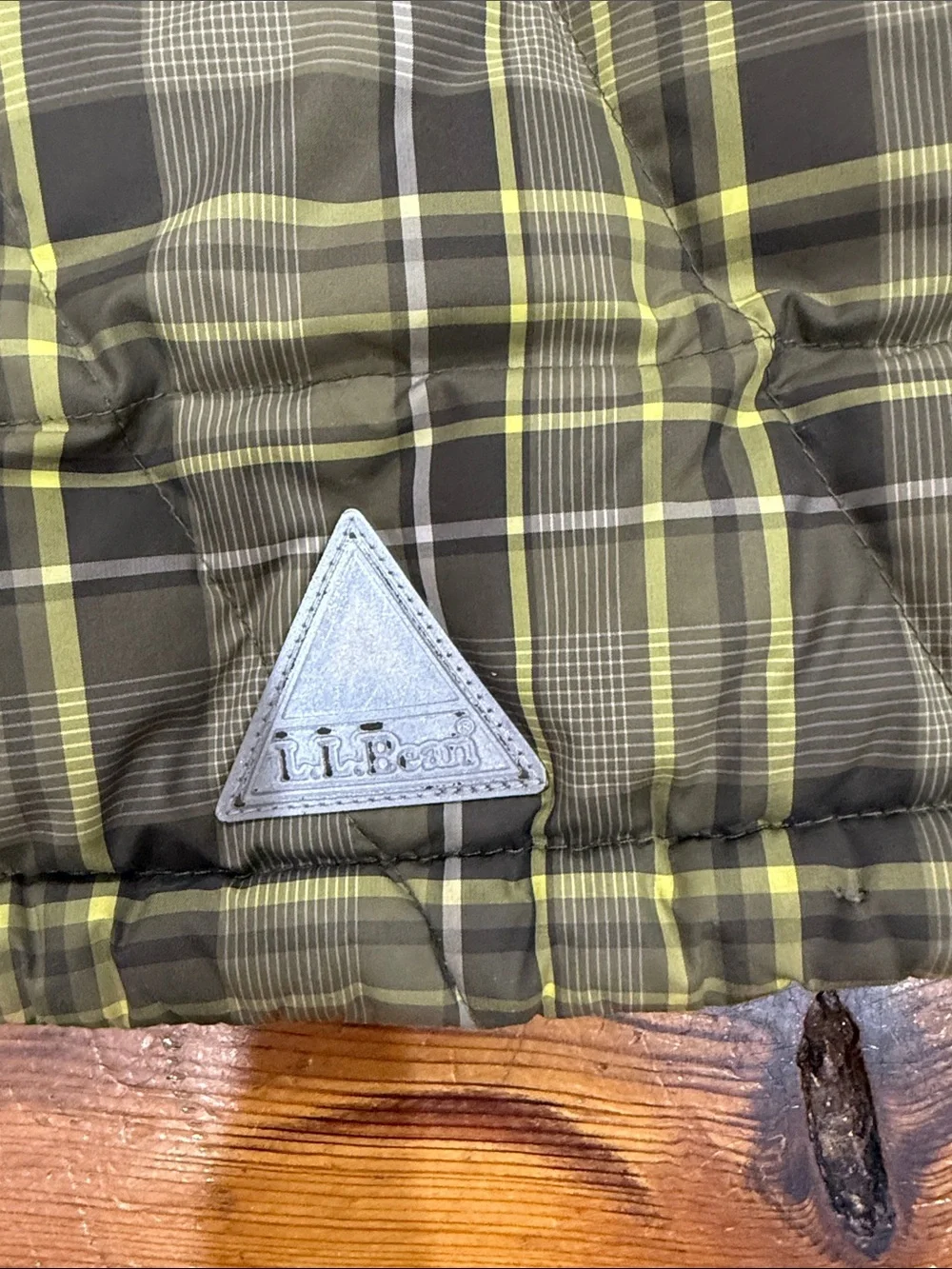 L.L. Bean Green Plaid Kids Hooded Puffer with Lime Accents Size 4T